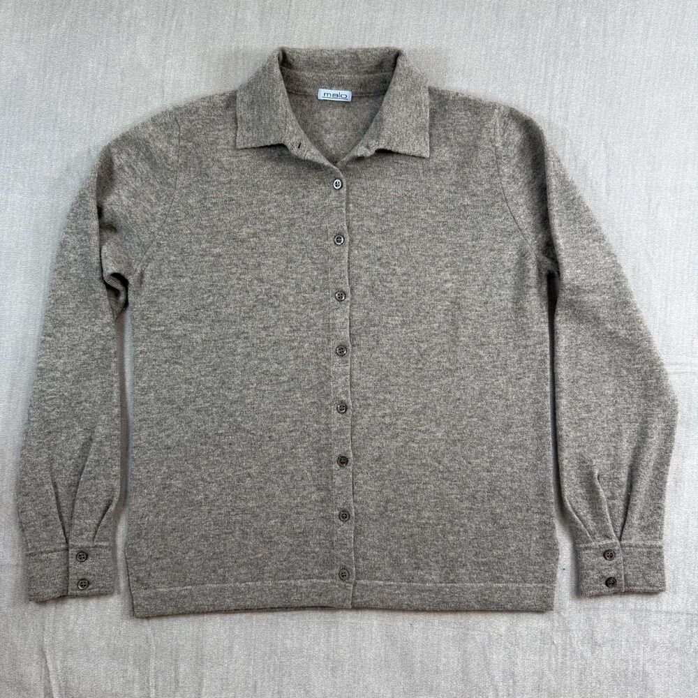 Malo Italy 100% Cashmere Button-Down Polo Sweater Light Gray IT 44 / US M Luxury